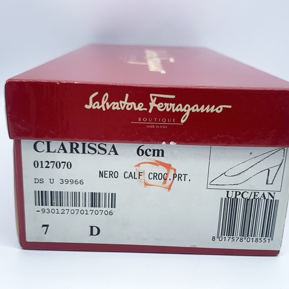 Salvatore Ferragamo Clarissa Croc-Embossed Heel Pump in Black - Picture 13 of 13